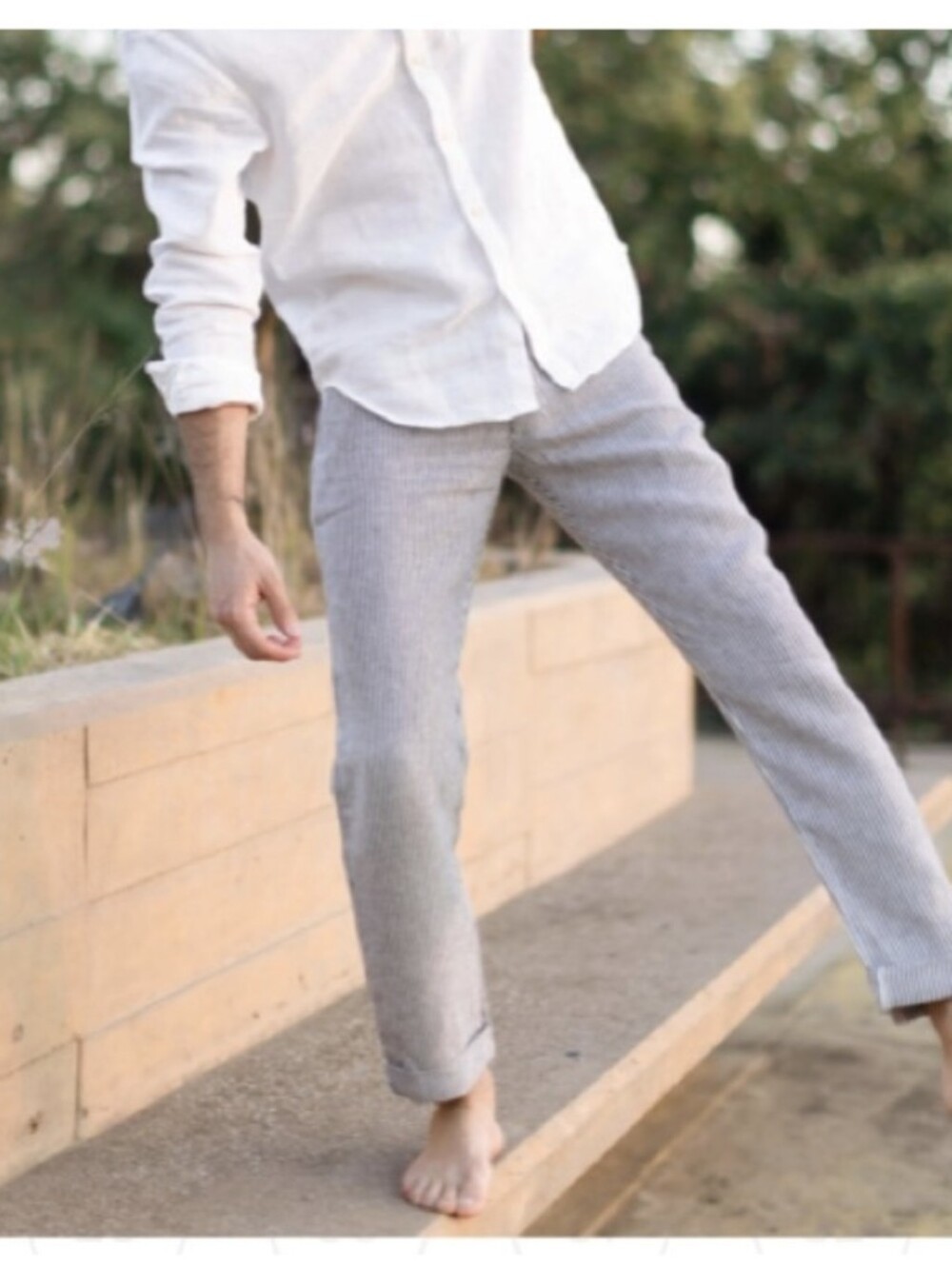 ALEX CRANE Cham 100% Linen Men’s Casual Relaxed Fit Striped Pants Size 32